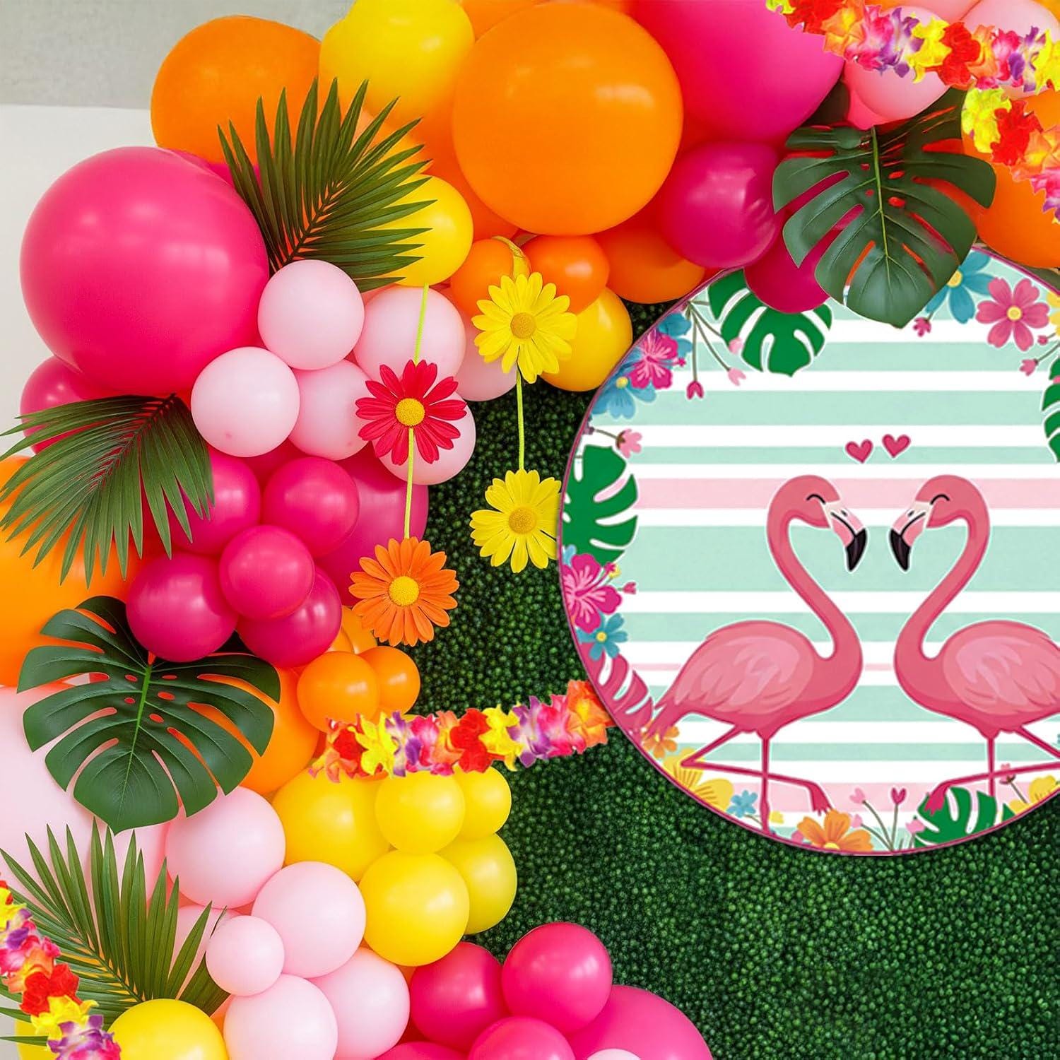 Tropical Balloon Arch Kit | Hot Pink, Yellow, Orange Luau Party Decor with Flamingos