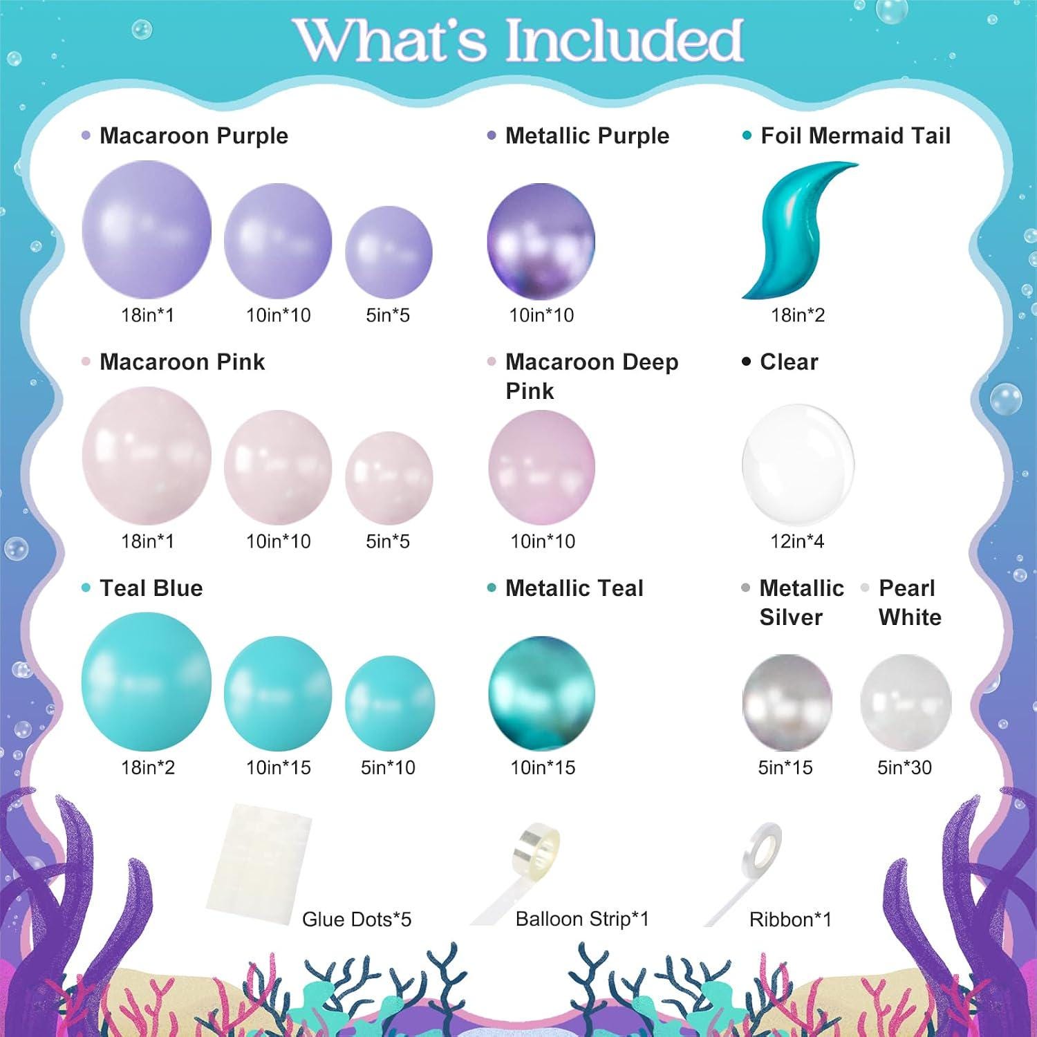 Mermaid Balloon Arch Kit | Purple Pink Blue Garland with Tails (Baby Shower, Birthday)