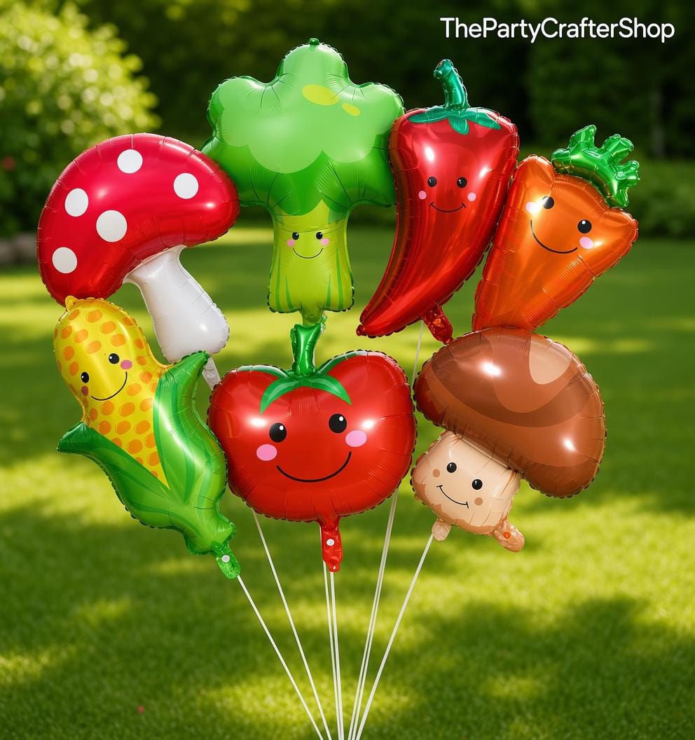 7pc Vegetable Fruit Foil Balloons | Farmers Market Party Decor, Baby Shower, Birthday, Luau