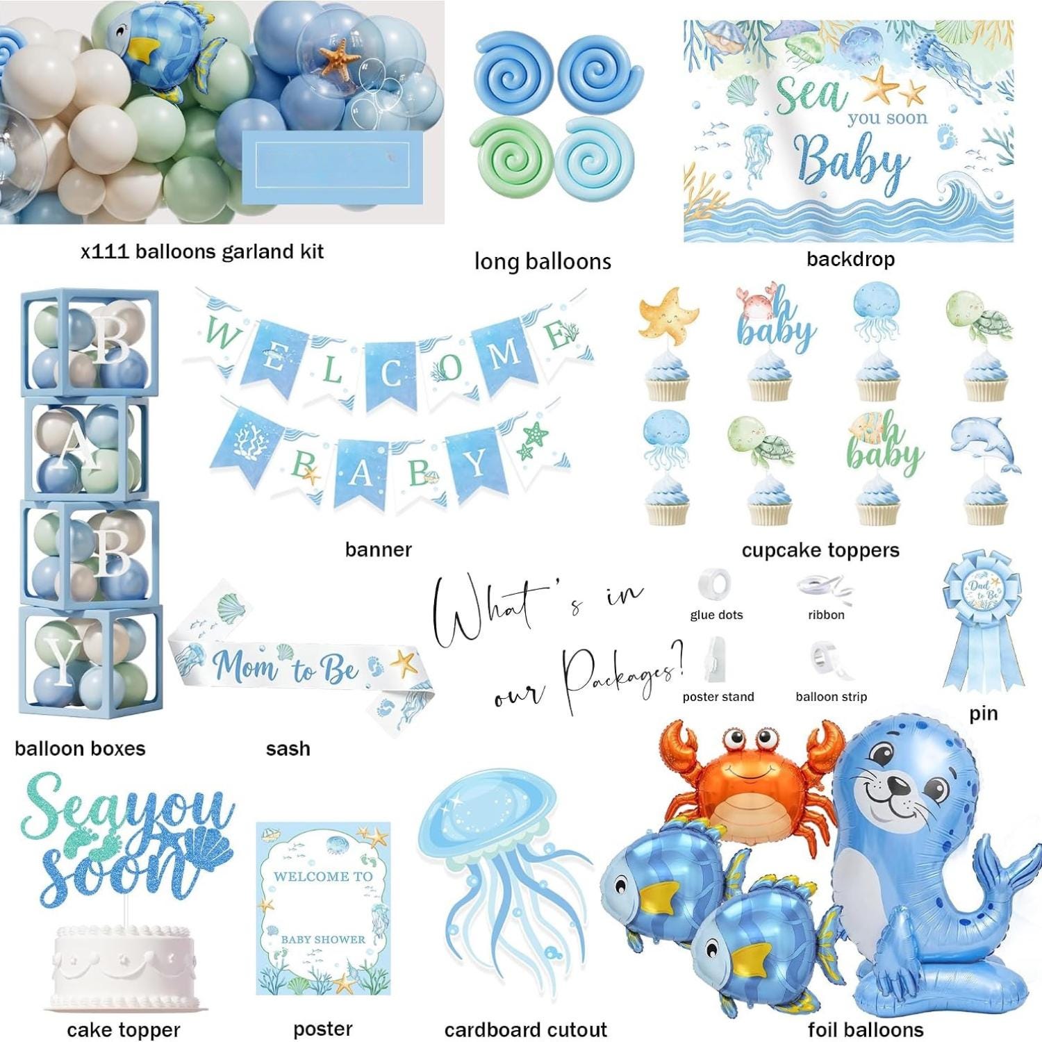Under the Sea Baby Shower Kit | Ocean Animal Balloon Arch Backdrop Decorations