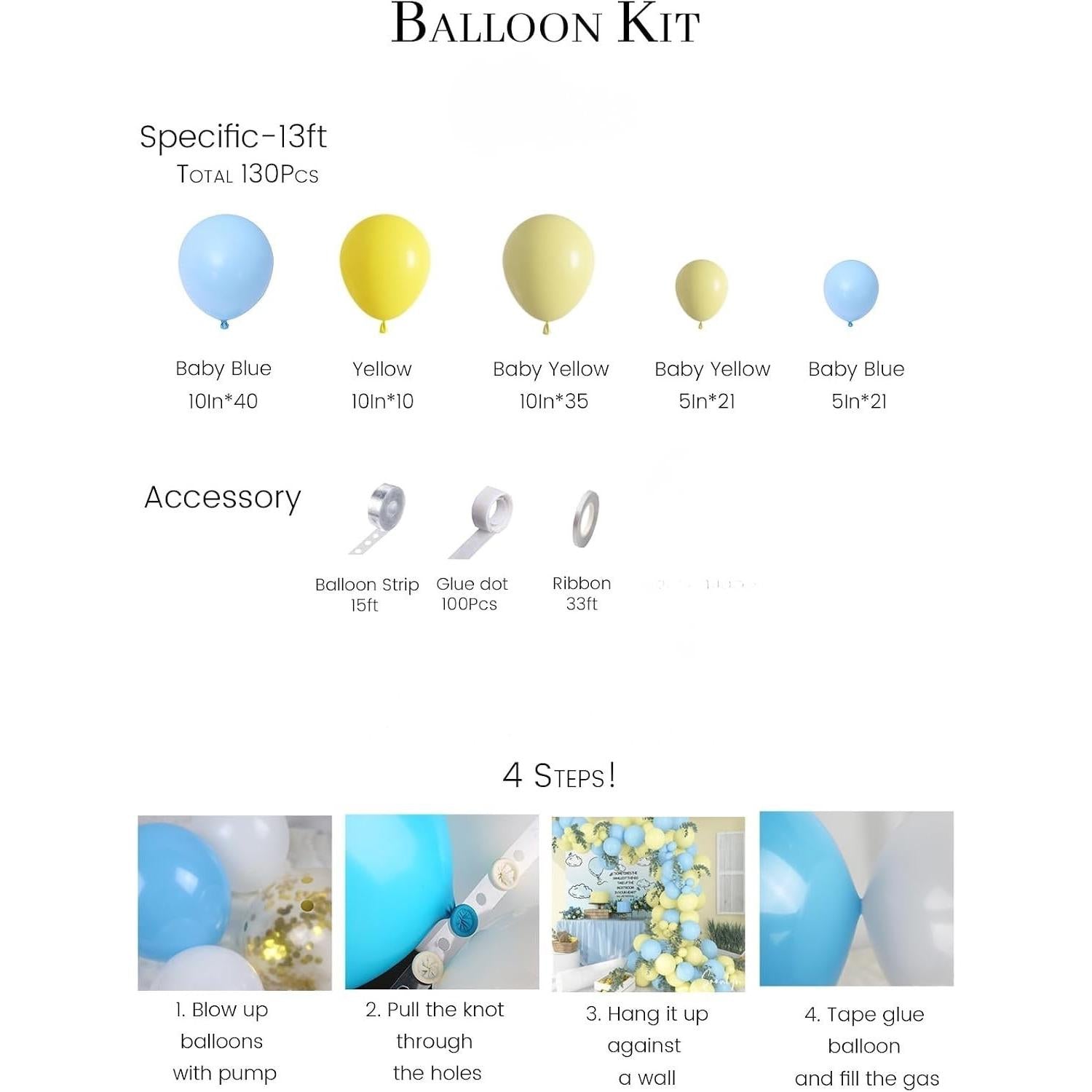 Baby Blue Yellow Balloon Arch Kit | Boy Baby Shower Birthday Party Decorations Garland