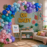 Tropical Balloon Arch Kit | Blue, Purple, Pink Summer Luau Garland with Palm Leaves, Stars