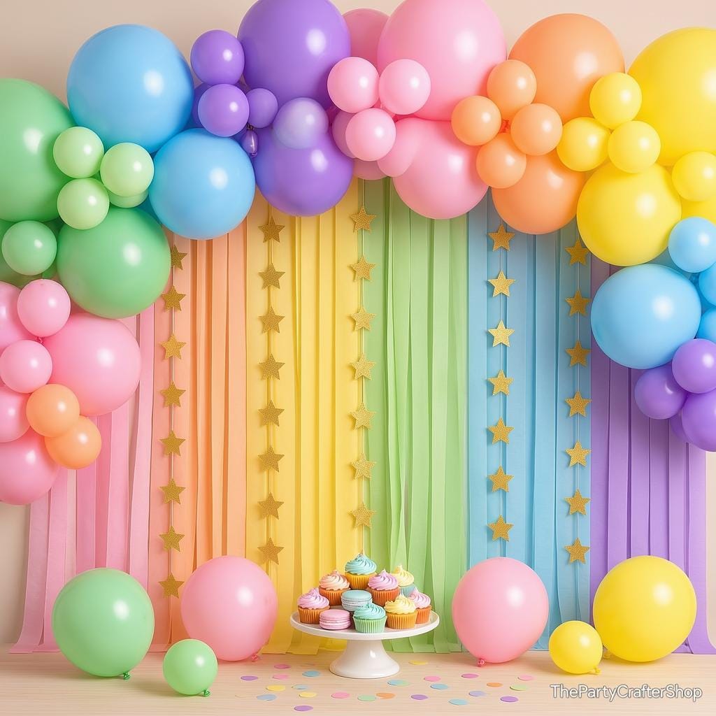 Pastel Balloon Arch Kit with Star Garland | Birthday, Carnival, Festival Backdrop