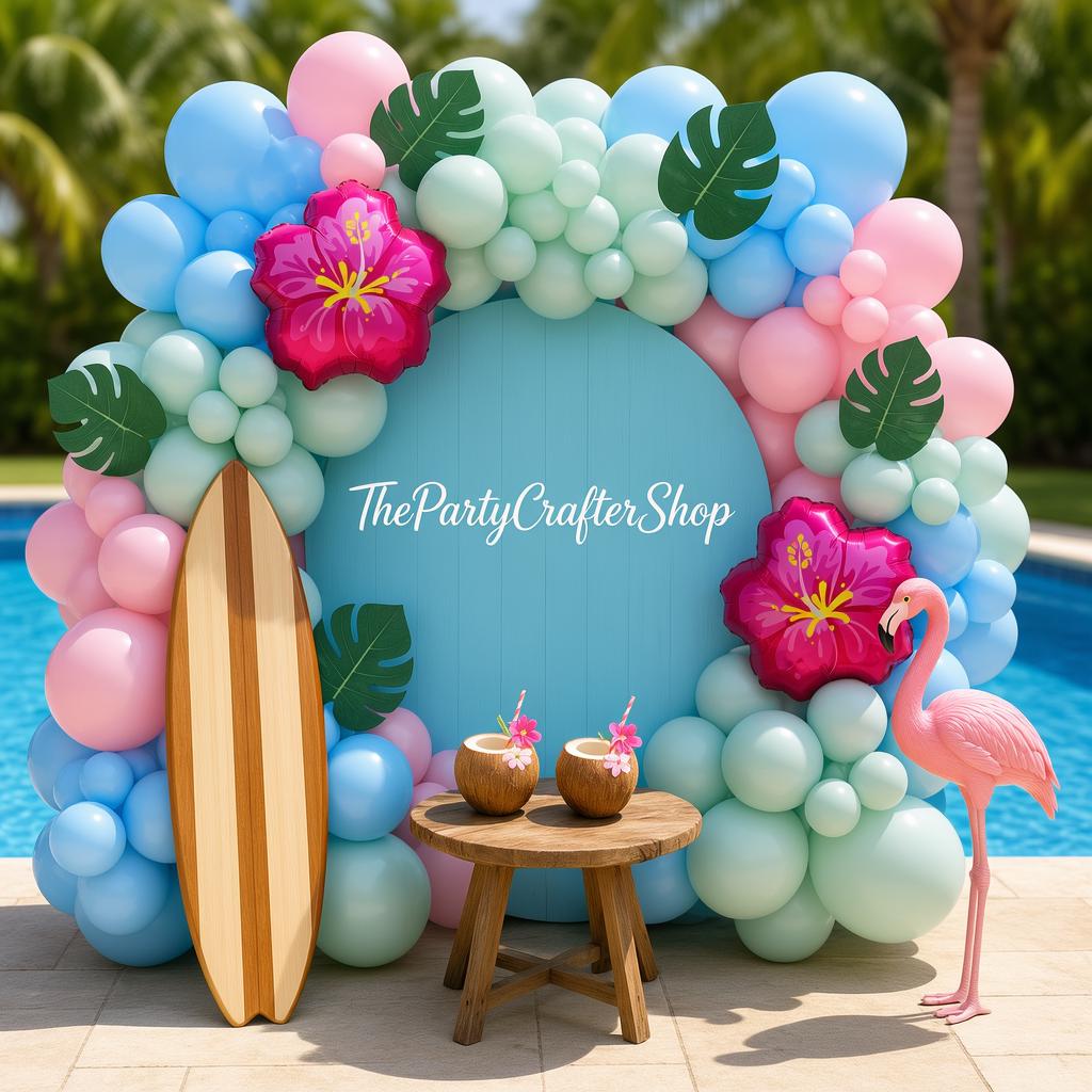 Tropical Balloon Arch Kit | Pink, Blue, Mist Green Hibiscus Party Decor