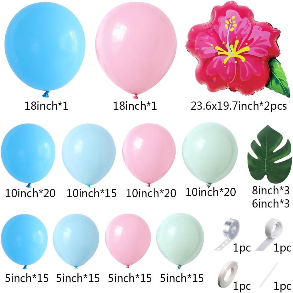 Tropical Balloon Arch Kit | Pink, Blue, Mist Green Hibiscus Party Decor