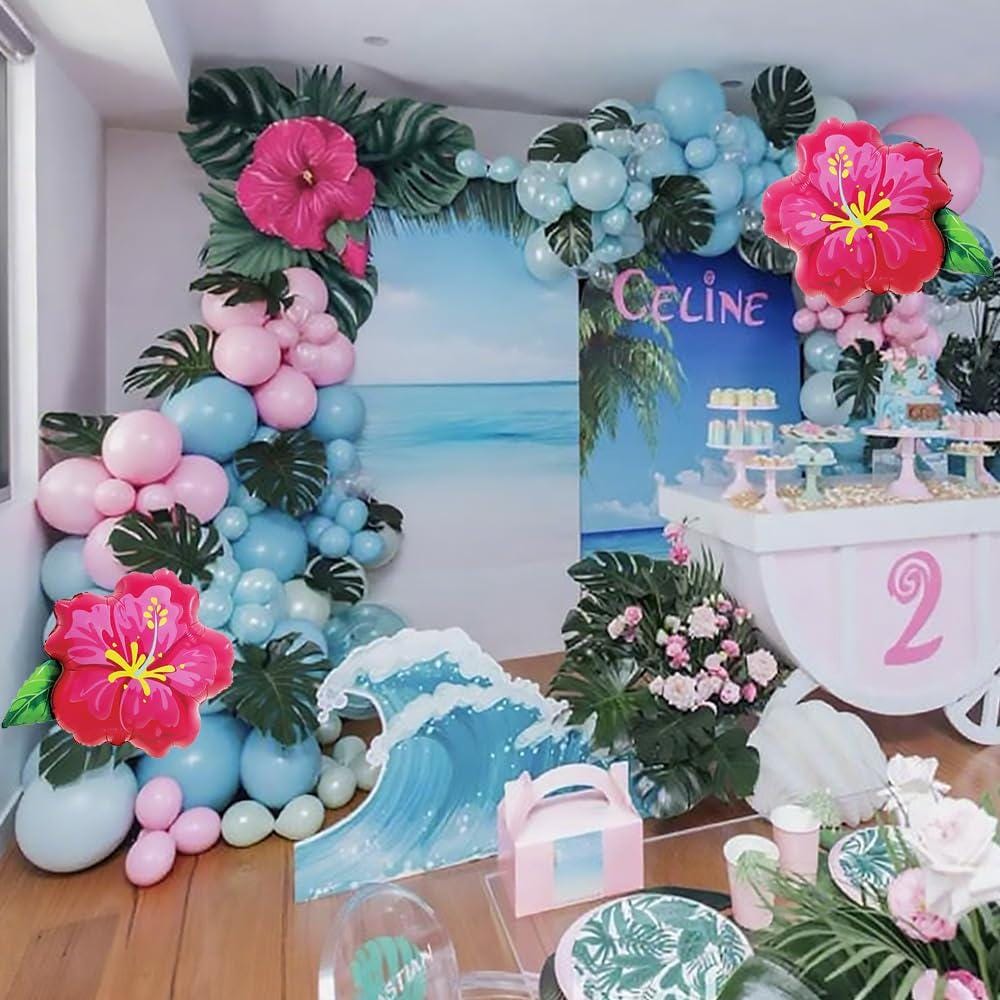 Tropical Balloon Arch Kit | Pink, Blue, Mist Green Hibiscus Party Decor