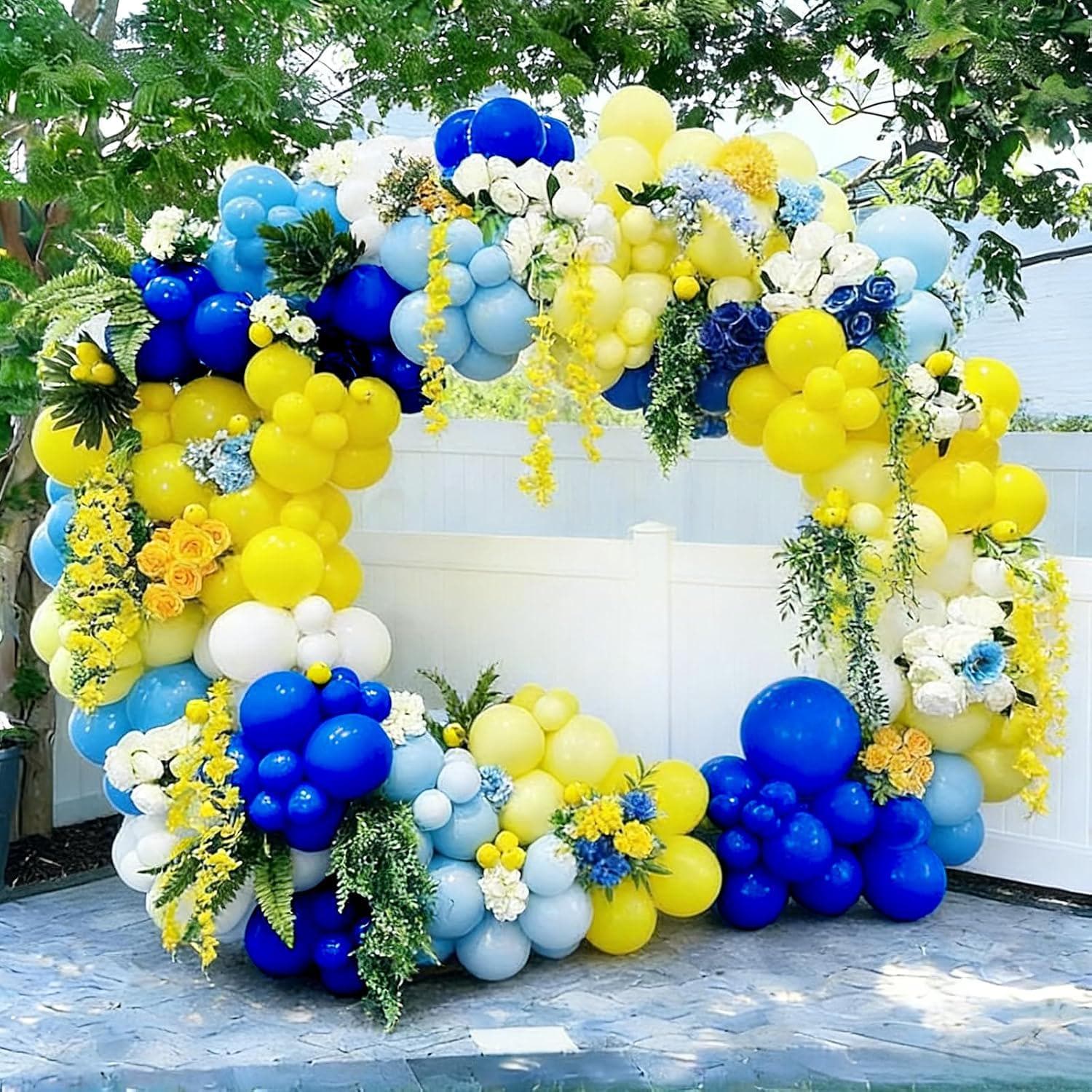 Blue Yellow Balloon Arch Kit | Royal Blue White Party Decor