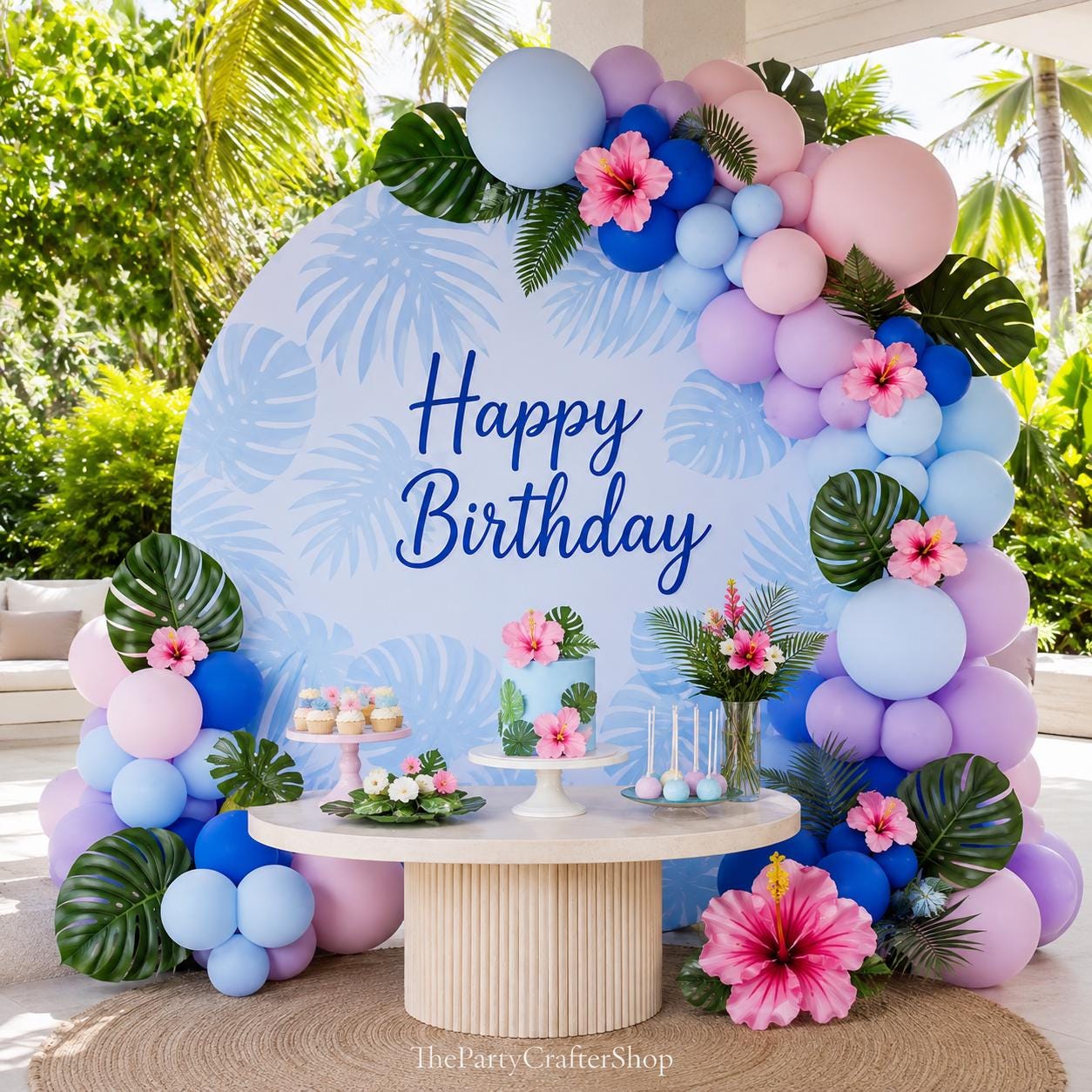 Tropical Balloon Arch Kit | Hawaiian Luau Birthday Decorations, Hibiscus, Palm Leaf Balloons