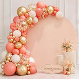 Coral Red White Gold Balloon Garland Arch Kit, Confetti Latex Balloons, Party Decor