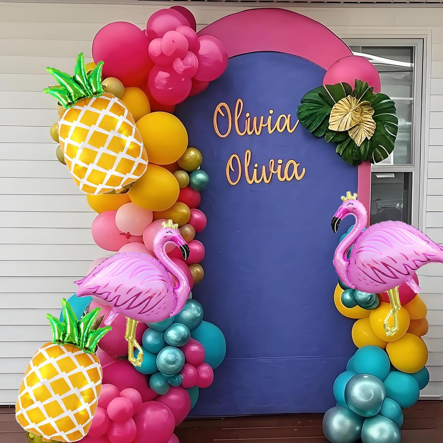 4pc Tropical Flamingo Pineapple Balloons | Hawaiian Luau Baby Shower Birthday Party Decorations