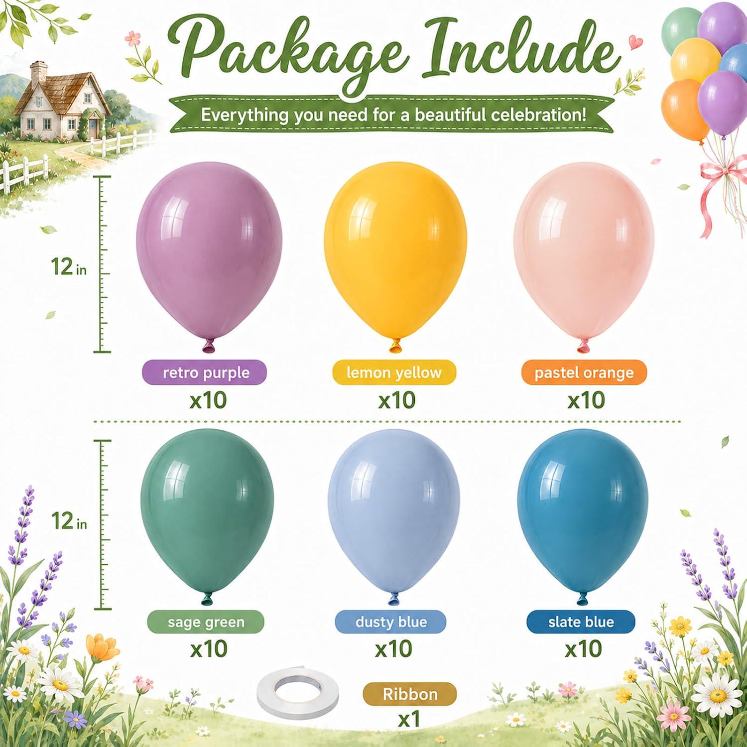 Boho Rainbow Balloon Set | Dusty Blue Blush Pink Sage Green Yellow Nude Balloons for Baby Shower Safari Birthday Party