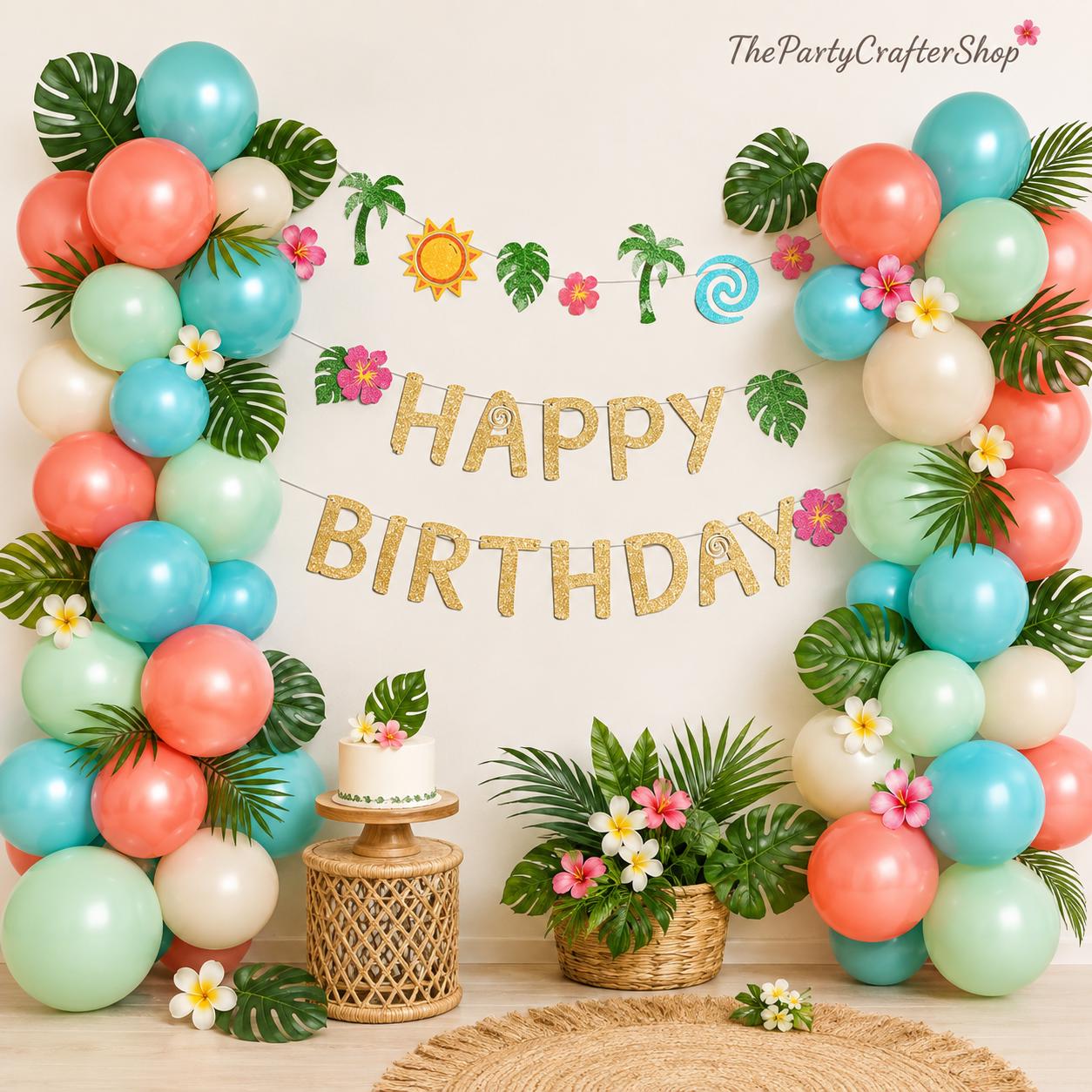 Tropical Balloon Arch Kit | Coral, Teal, Rose Gold Luau Party Decor