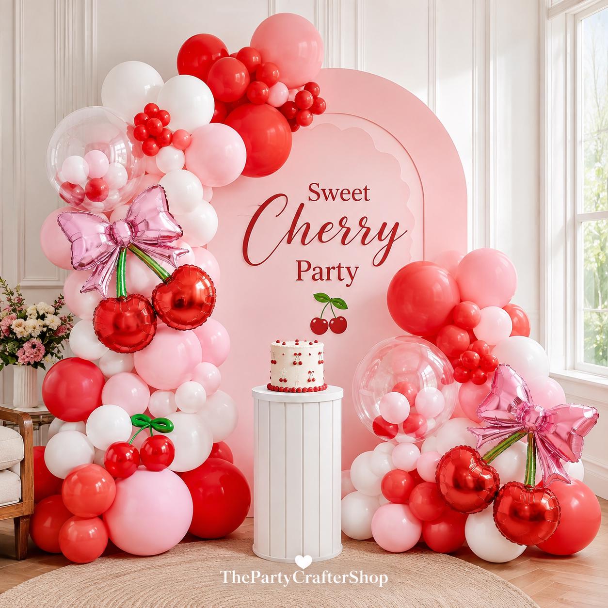 Cherry Balloon Garland Arch Kit | Red Pink White Party Balloons (149pc)