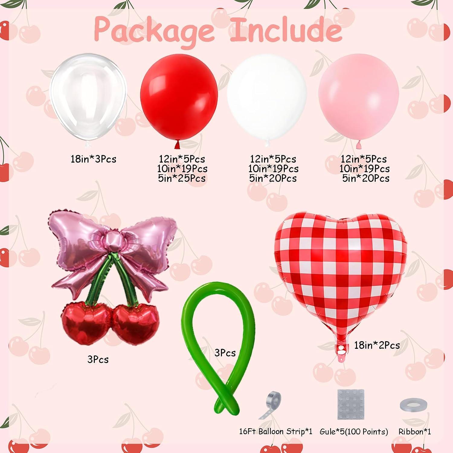 Cherry Balloon Garland Arch Kit | Red Pink White Party Balloons (149pc)