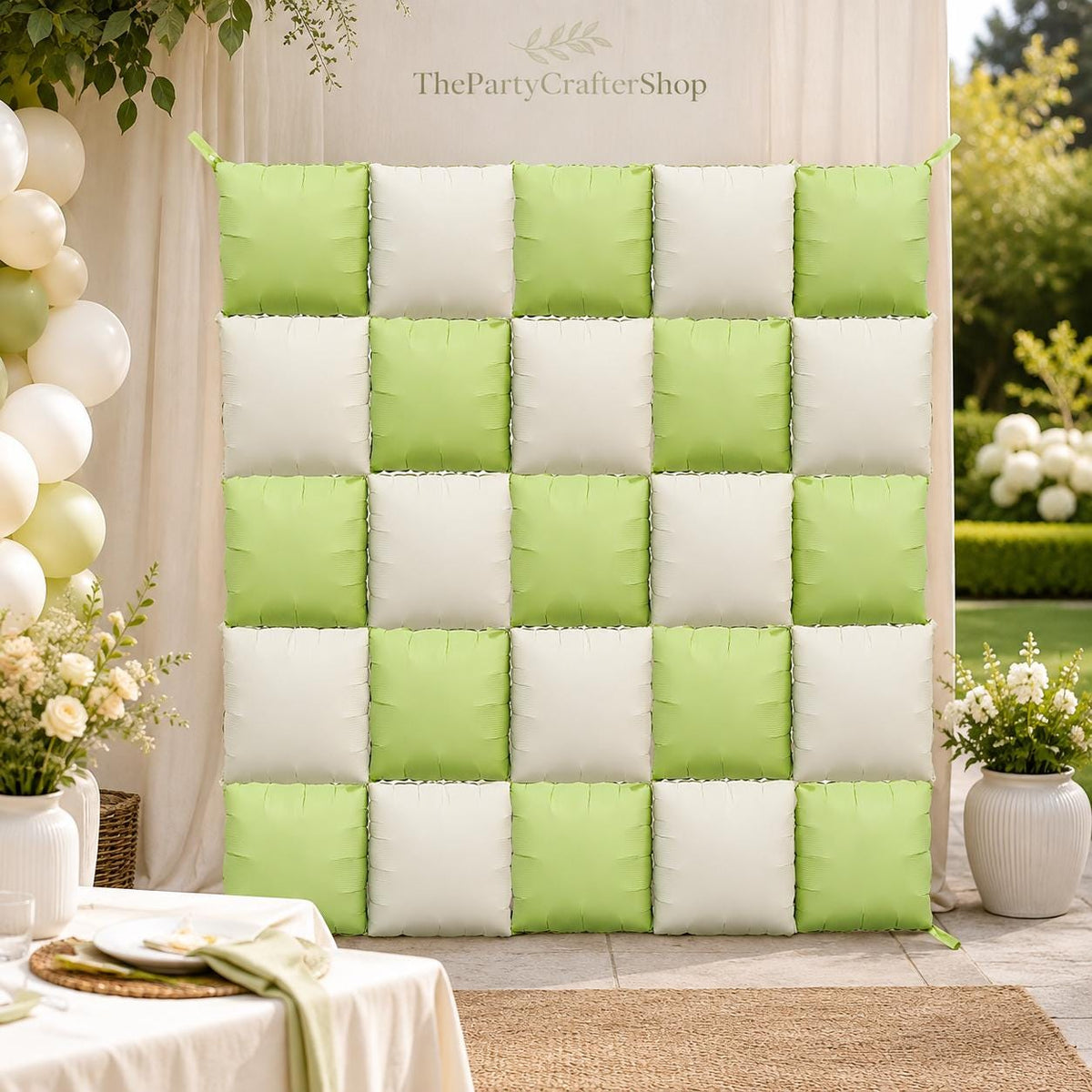 Green White Square Foil Balloon Wall Kit | Mexican Birthday, Baby Shower Decor