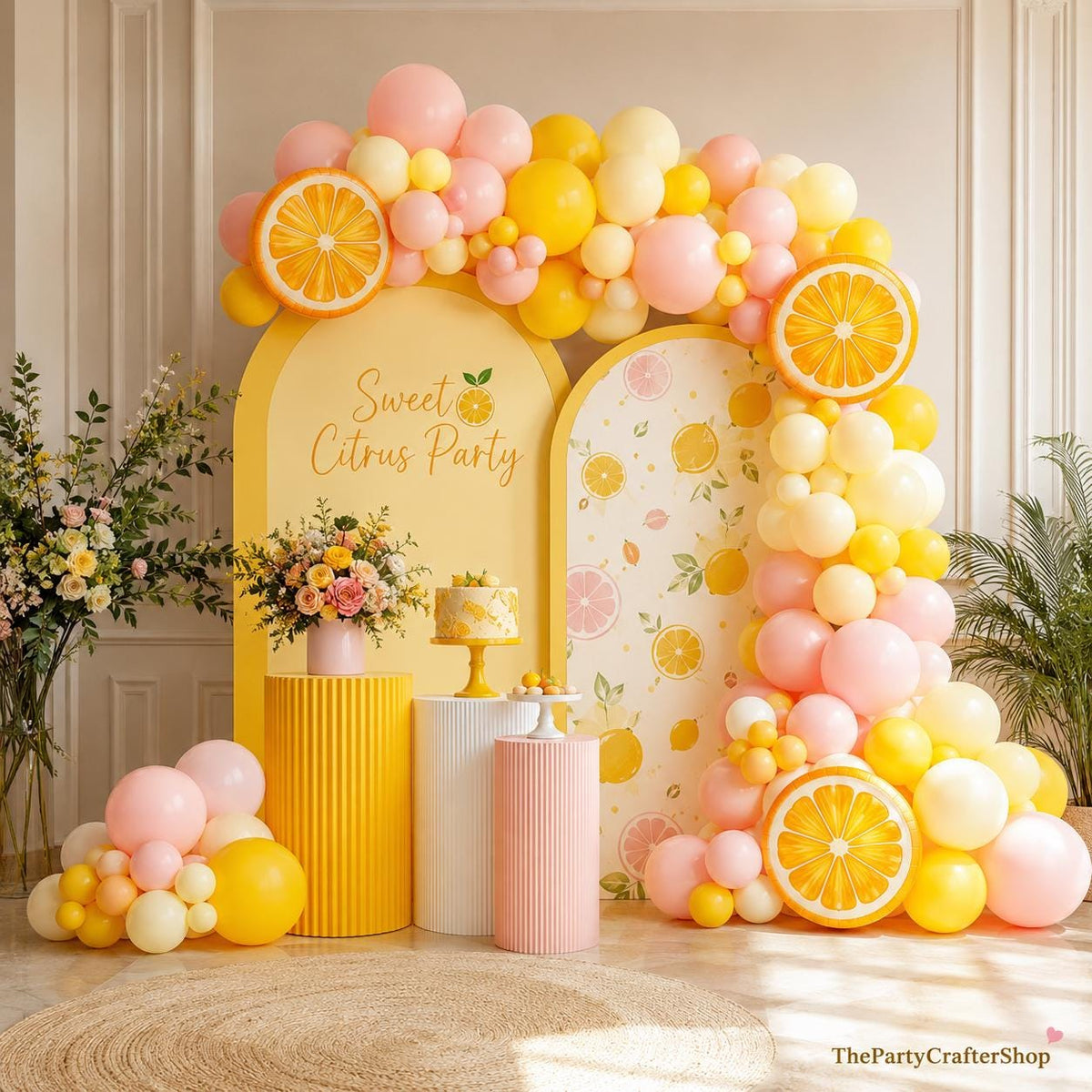 Pink Yellow Lemon Balloon Arch Garland Kit | Citrus Baby Shower Birthday Party Decor