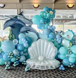 Under the Sea Balloon Arch Kit | Ocean Birthday Party Decorations with Blue Bubble Balloons, Dolphin Shark and Seahorse Foil Balloons