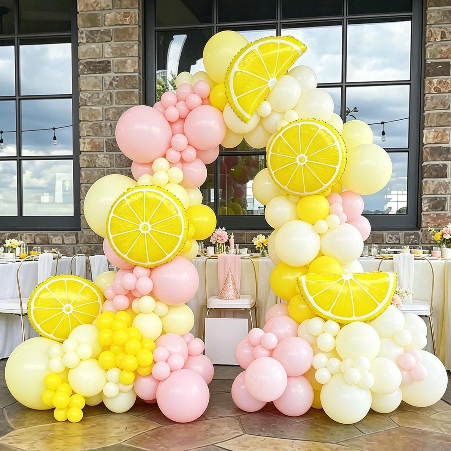 Pink Yellow Lemon Balloon Arch Kit | Citrus Garland for Parties
