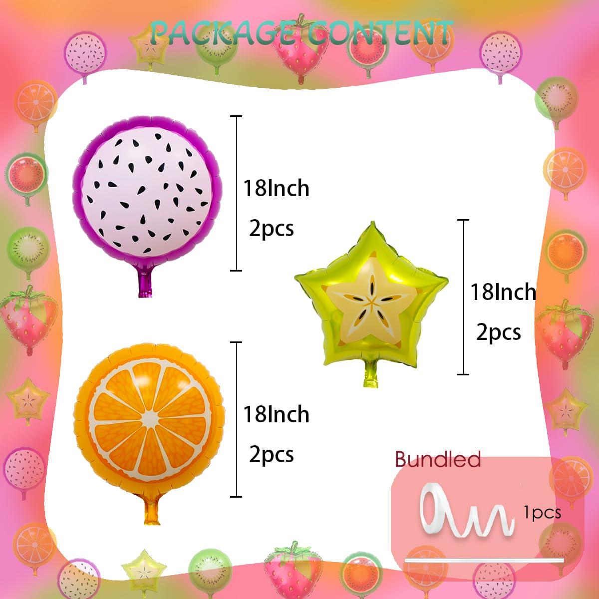 Assorted Fruit Foil Balloons | Watermelon, Kiwi, Strawberry, Orange Party Decor