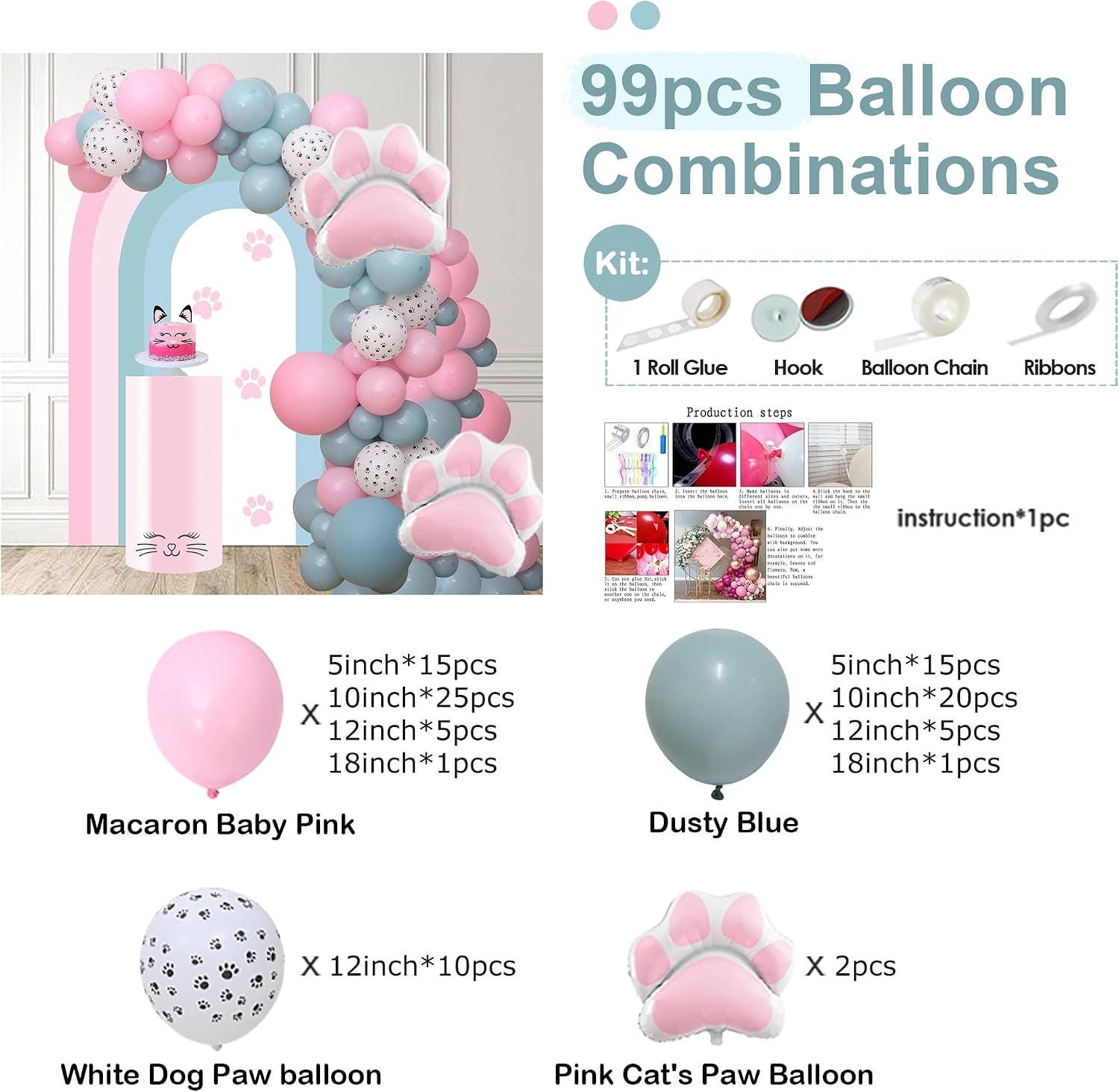 Dusty Blue Pink Cat Paw Balloon Arch Kit | Birthday, Baby Shower, Wedding Party Decor