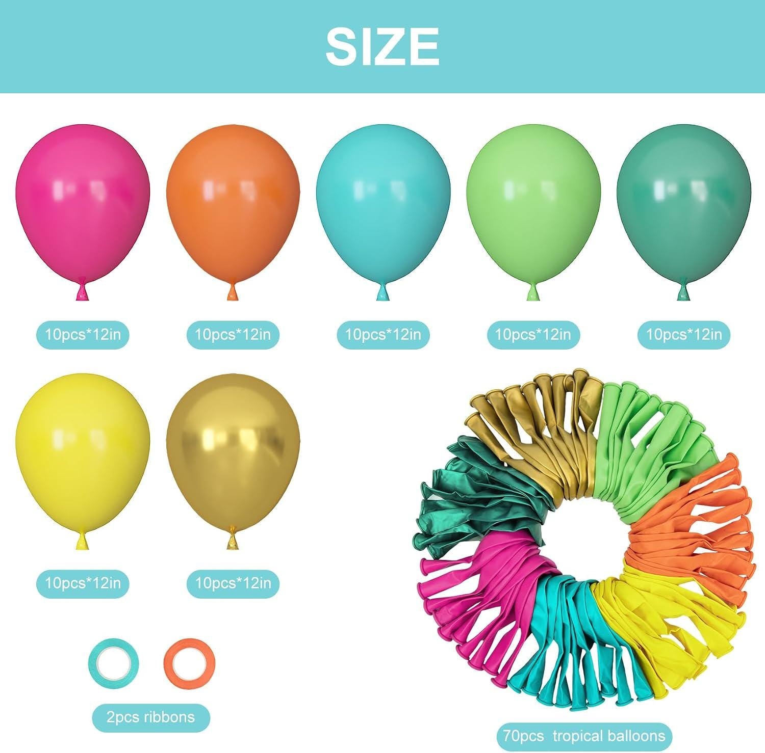 Tropical Balloon Set | Hot Pink, Orange, Teal, Yellow, Green, Gold Confetti Balloons