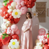 Strawberry Balloon Arch Kit | Red Pink Daisy Garland for Berry First Birthday Party Decor