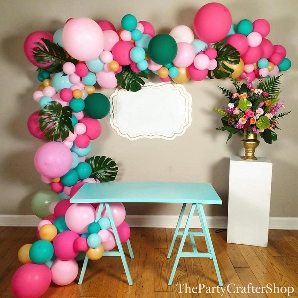 140pc Tropical Balloon Arch Kit | Hawaiian Flamingo Luau Birthday Beach Summer Party Decorations
