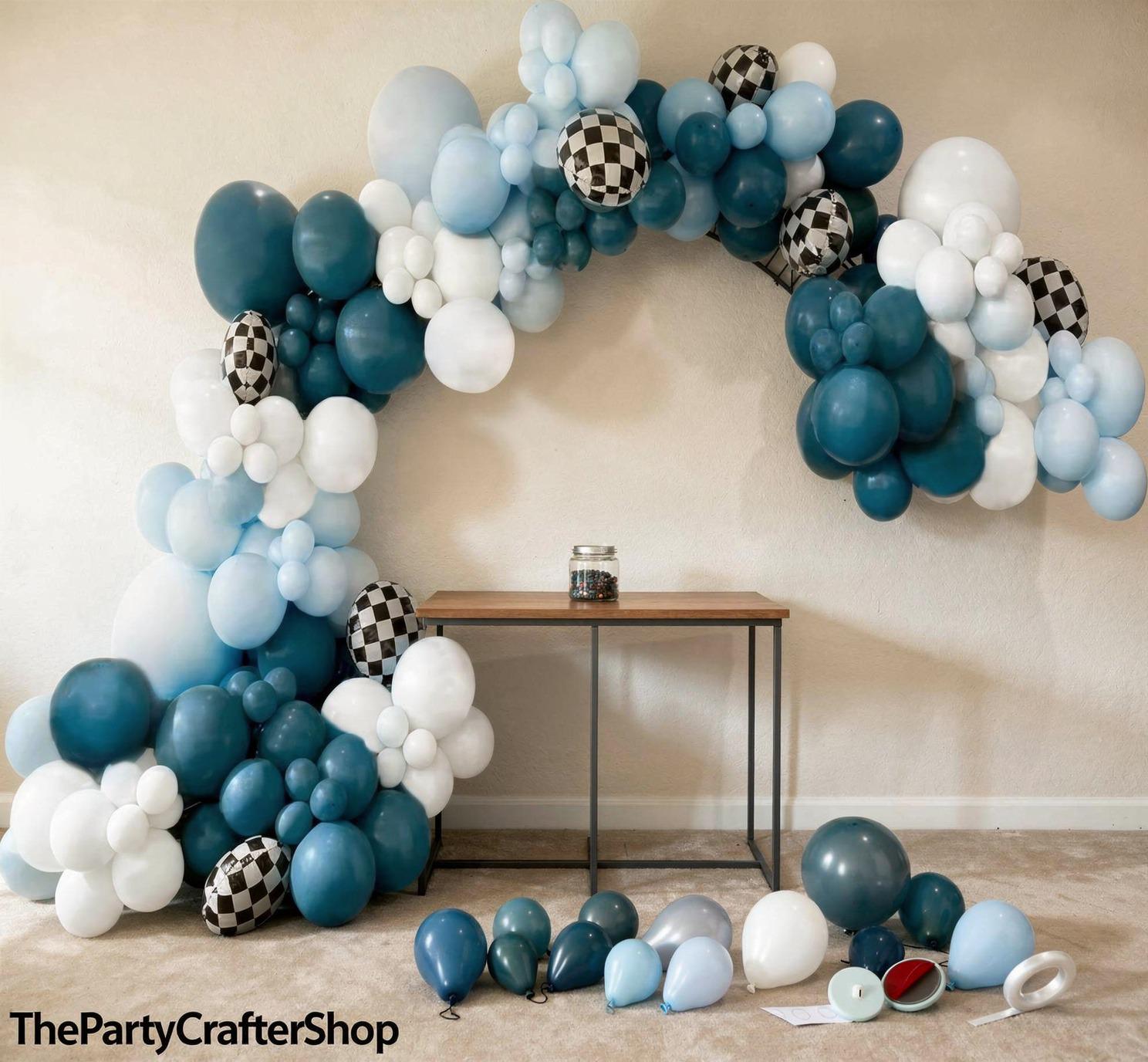 Race Car Balloon Arch Kit | Slate Blue Matte Balloons, Racing Foil Accents (Party Decor)