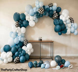 Race Car Balloon Arch Kit | Slate Blue Matte Balloons, Racing Foil Accents (Party Decor)