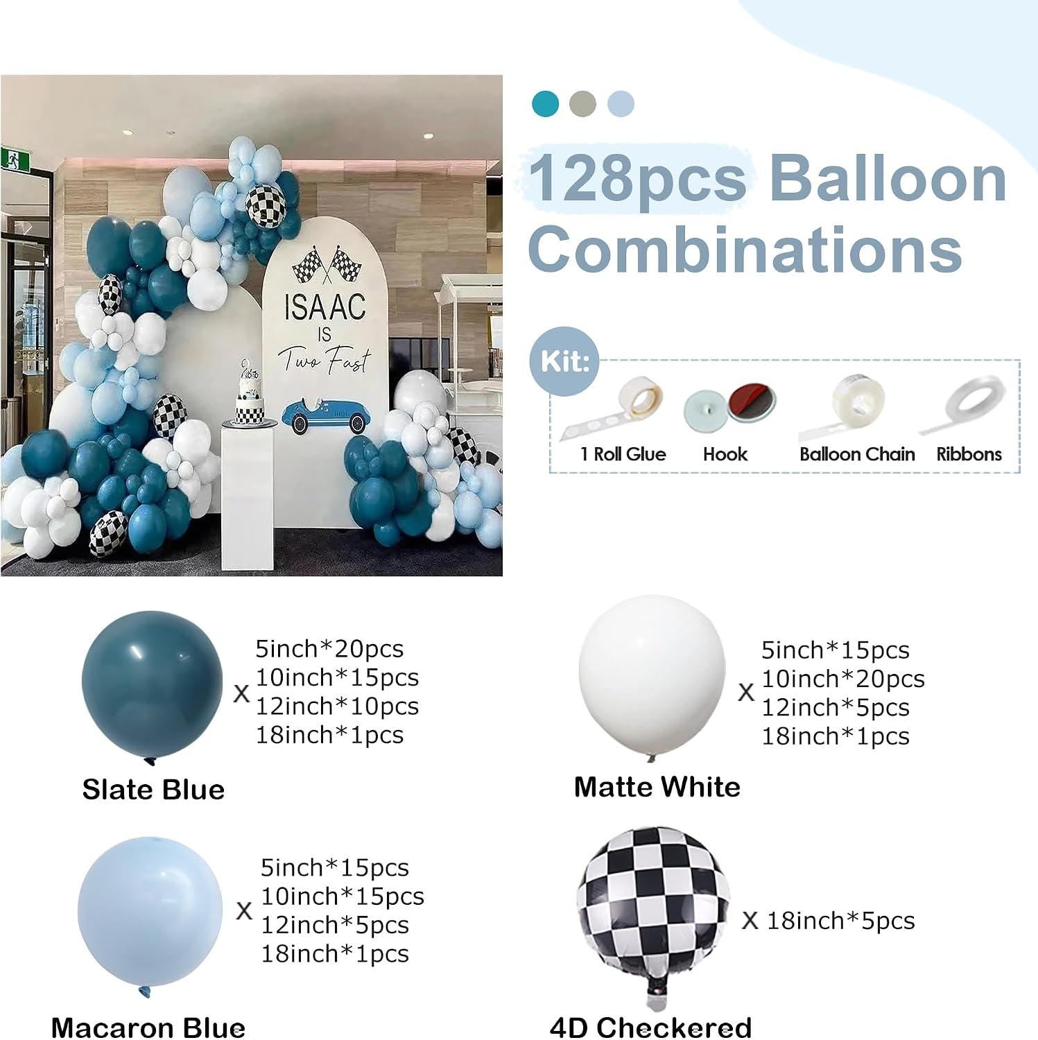Race Car Balloon Arch Kit | Slate Blue Matte Balloons, Racing Foil Accents (Party Decor)
