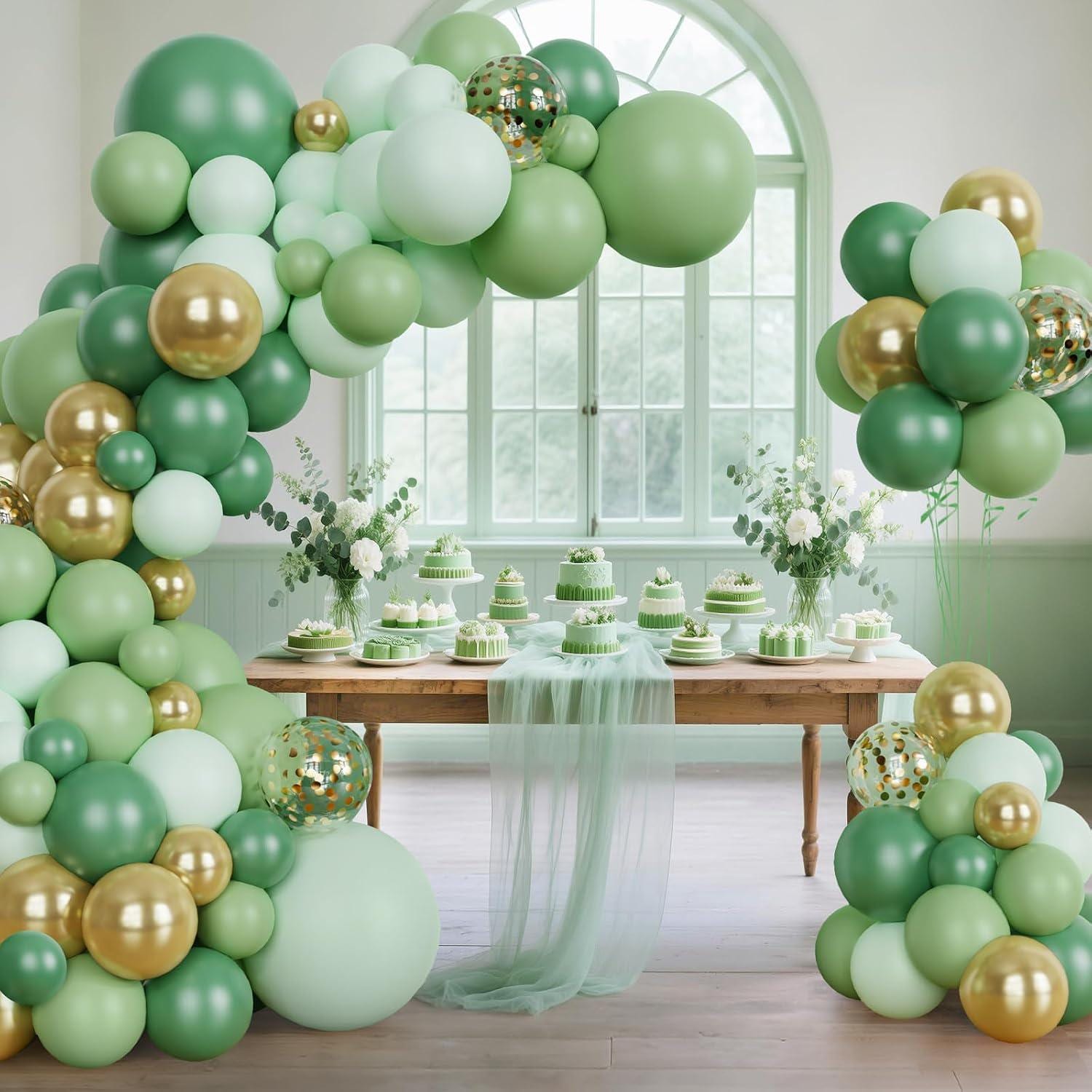 Sage Green Balloon Arch Kit | Olive Gold Garland for Birthday, Wedding, Baby Shower