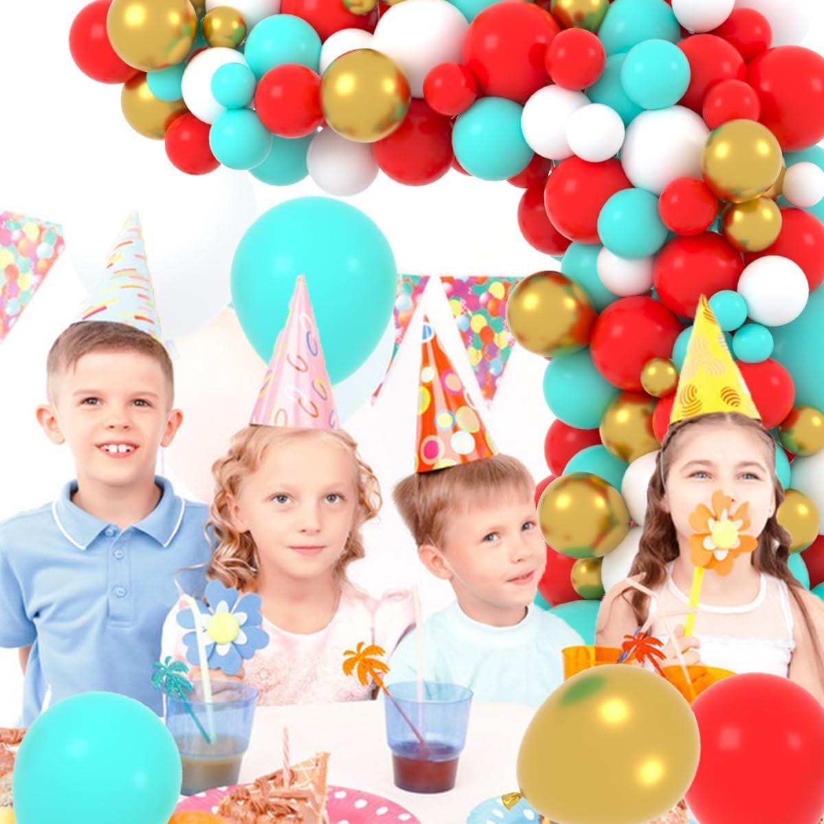 Red Teal Gold Balloon Arch Kit | Wedding Birthday Party Decor