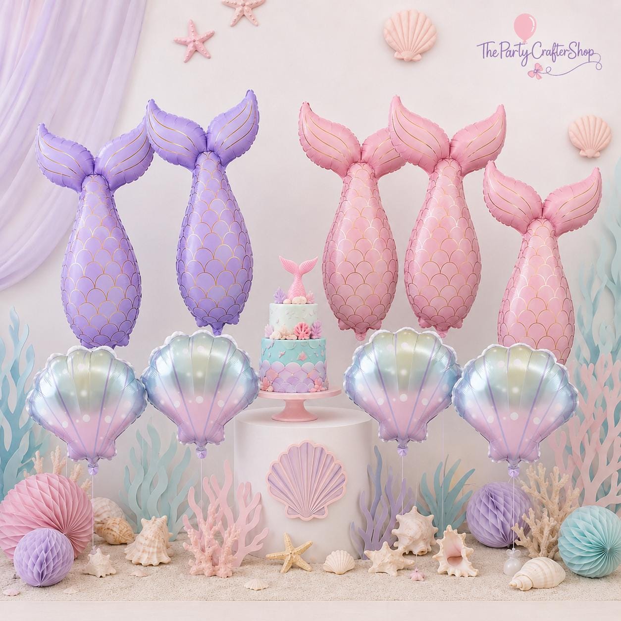 Mermaid Tail Seashell Balloons | Under the Sea Birthday Party Decor