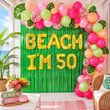 50th Birthday Tropical Luau Party Decorations | Beach Balloon Arch, Glitter Banner, Foil Props
