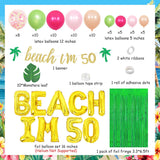 50th Birthday Tropical Luau Party Decorations | Beach Balloon Arch, Glitter Banner, Foil Props