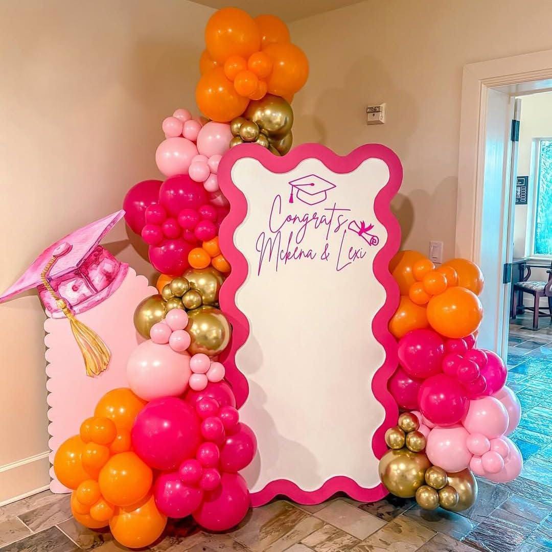 Pink Orange Balloon Arch Kit | Hot Pink Metallic Gold Confetti Garland