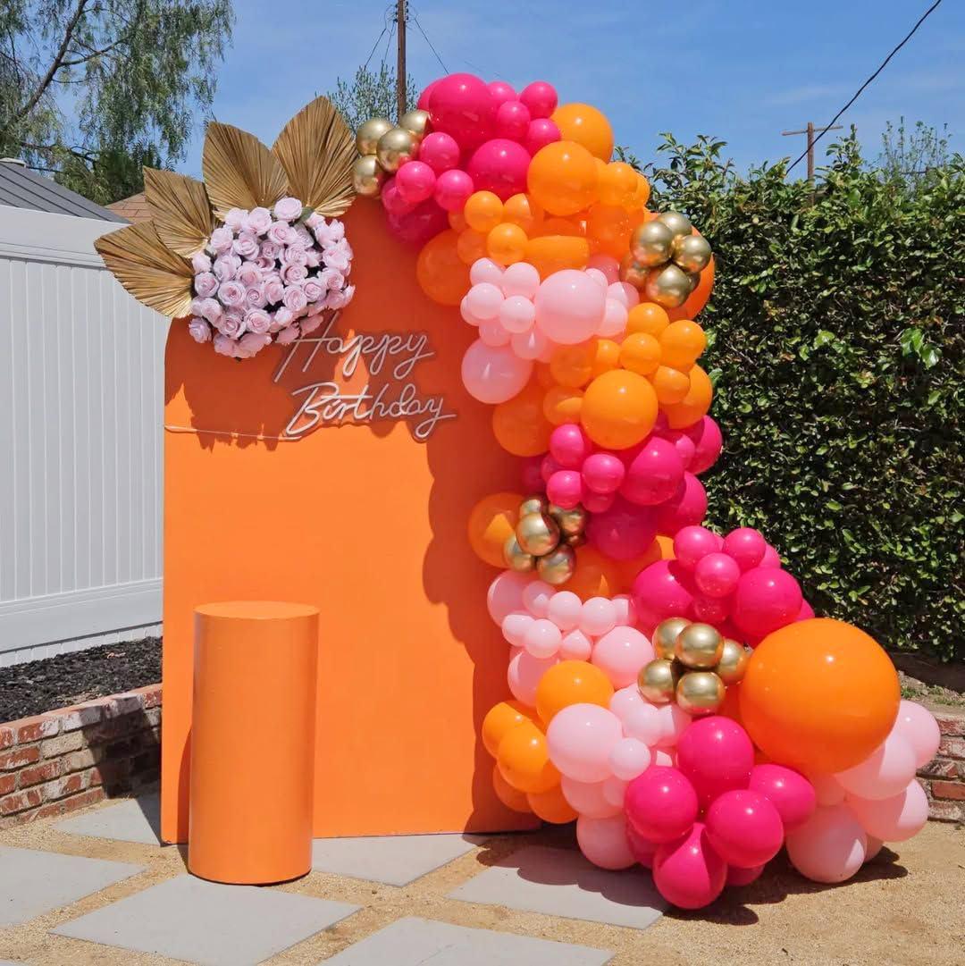 Pink Orange Balloon Arch Kit | Hot Pink Metallic Gold Confetti Garland