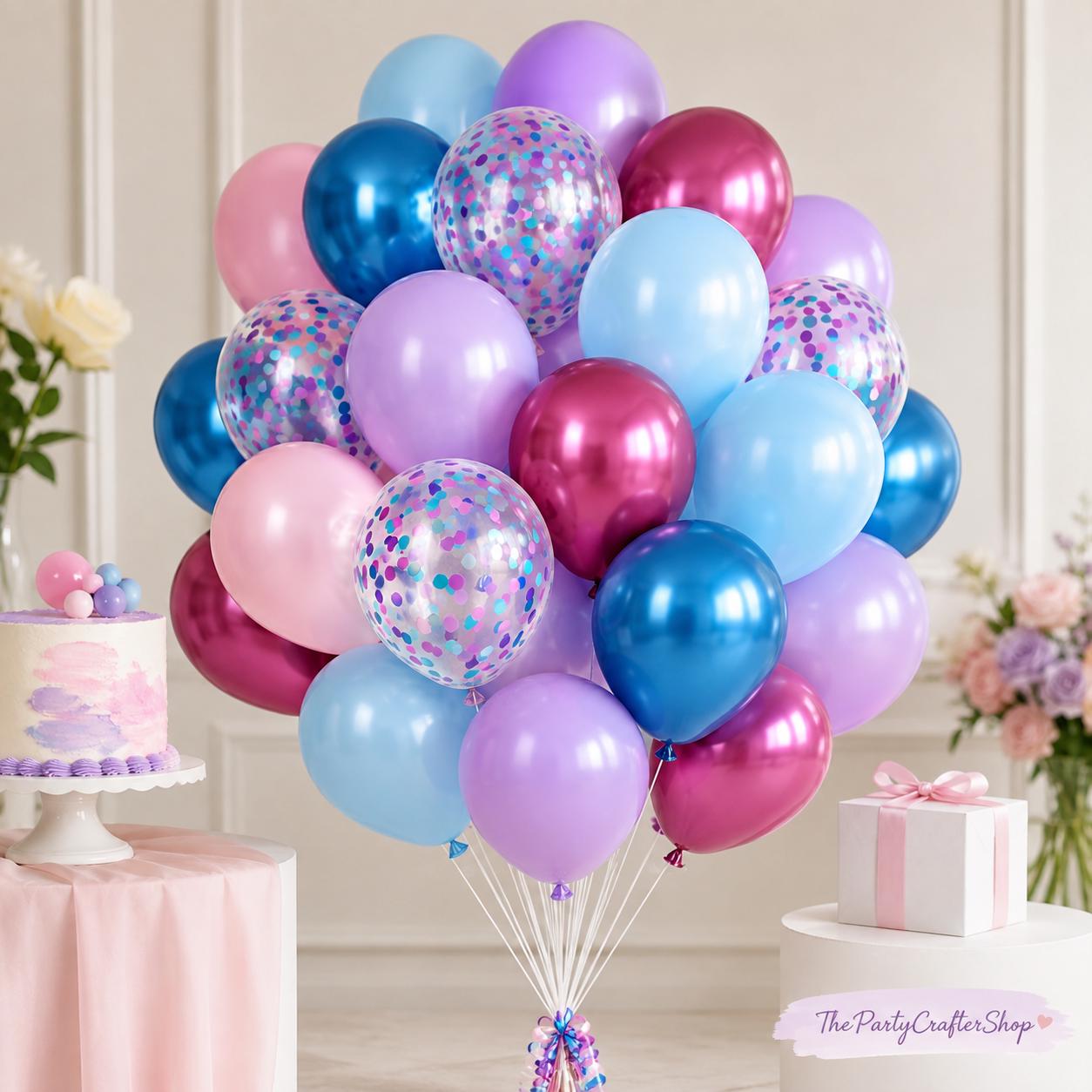 Metallic Confetti Balloons | Pink, Blue, Purple Party Decor (12 Inch)