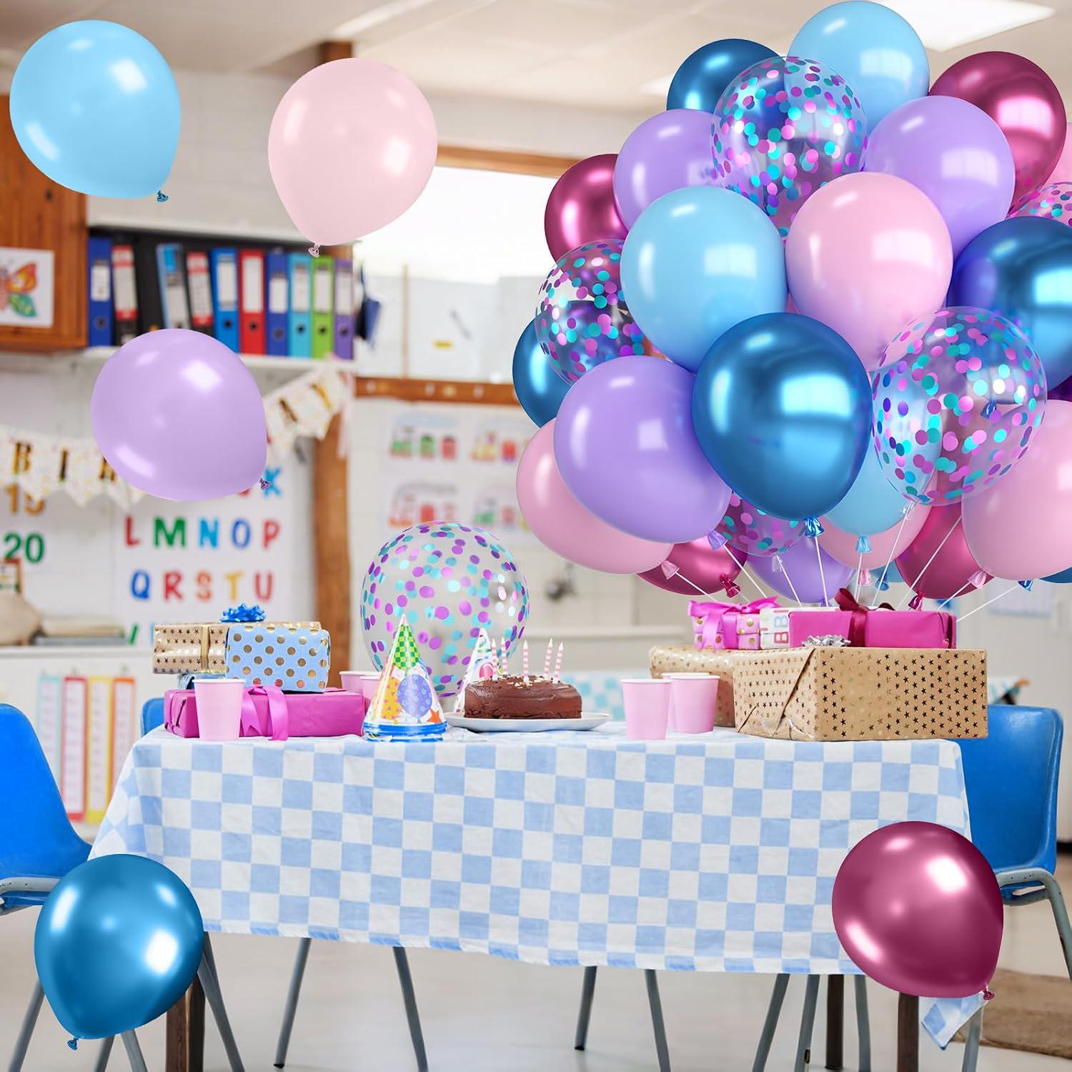 Metallic Confetti Balloons | Pink, Blue, Purple Party Decor (12 Inch)