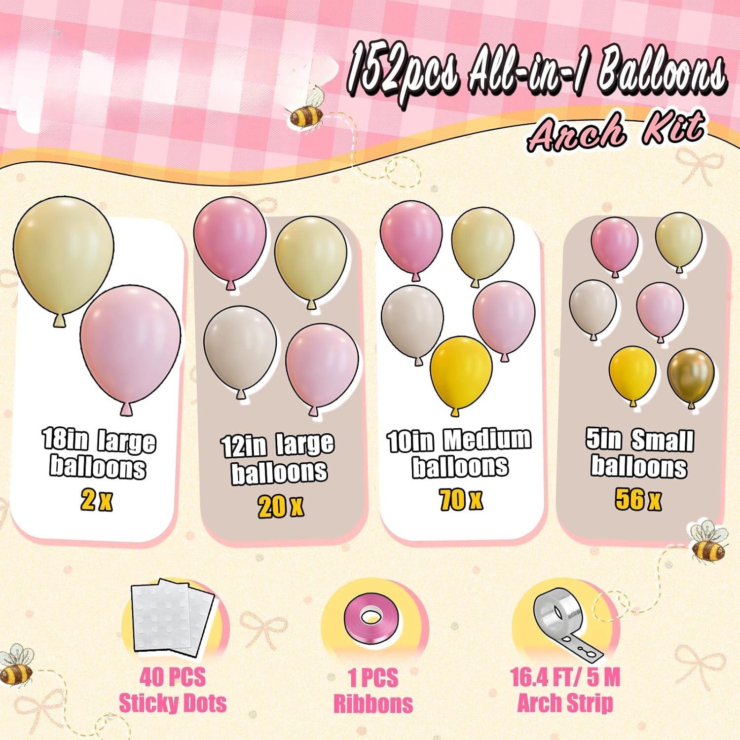 Pastel Bee Balloon Arch Kit | Pink, Yellow, Ivory, White Macaron Balloons
