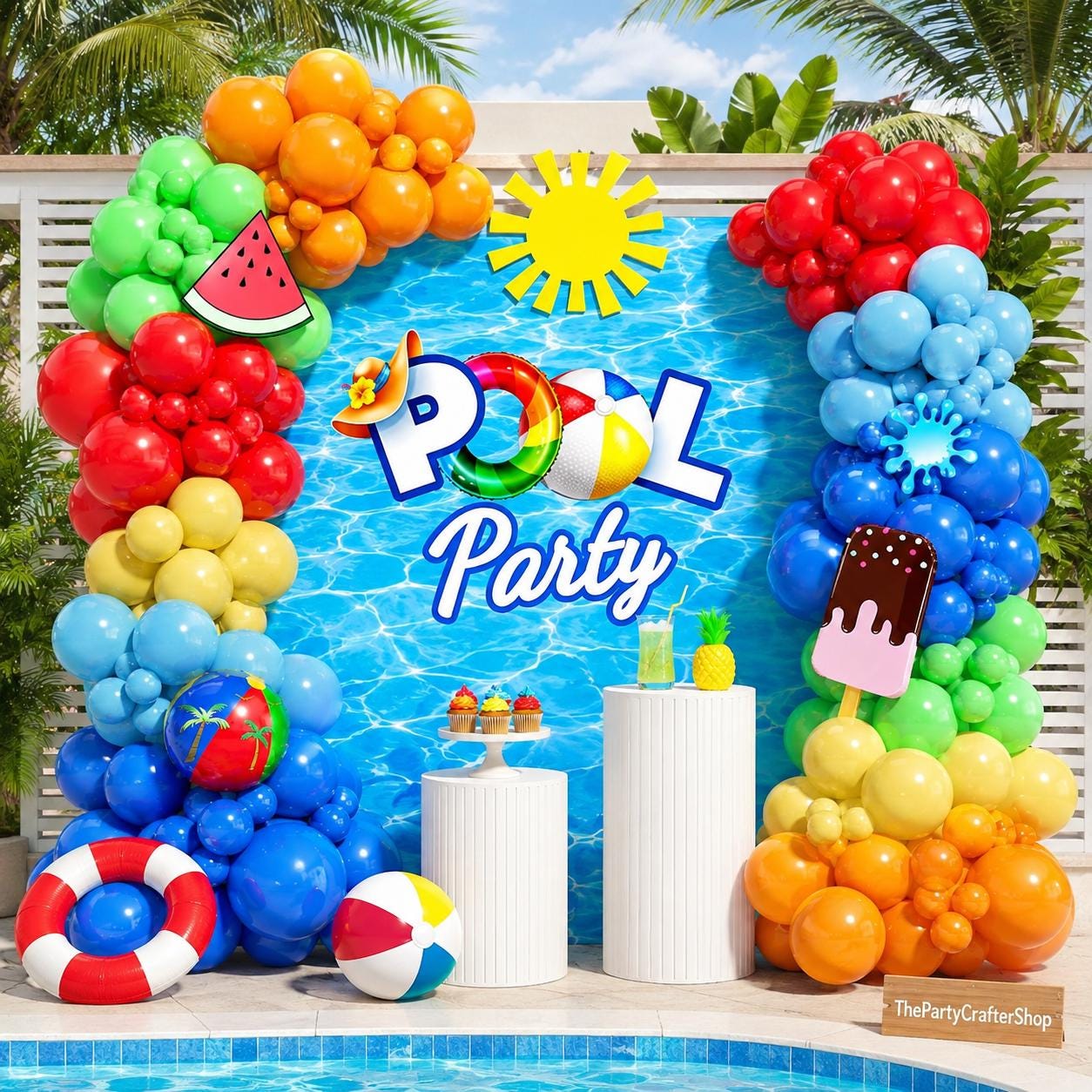 Pool Party Balloon Arch Kit | Beach Ball, Luau, Tropical Birthday Decorations