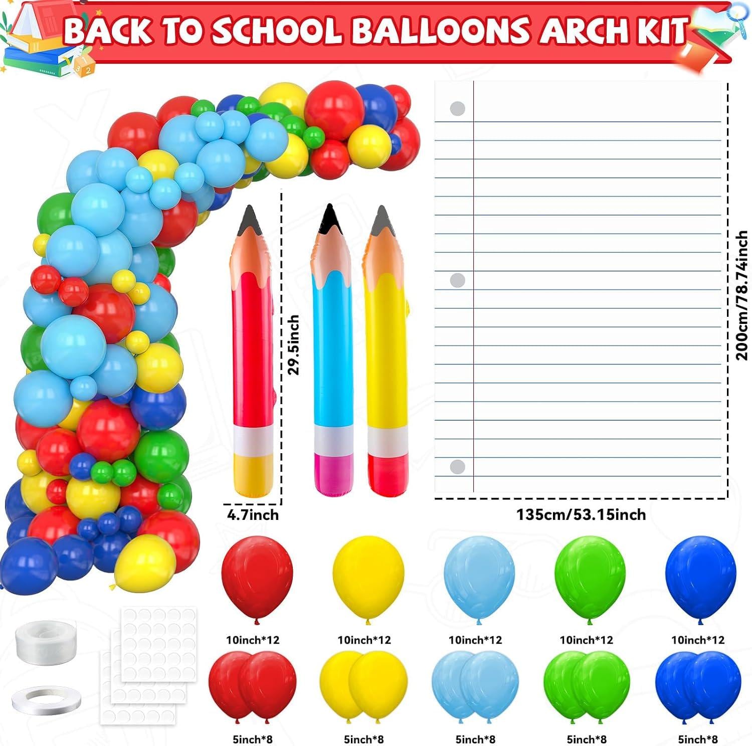 Back to School Balloon Arch Kit | Rainbow Pencil, Notebook Props, Classroom Decor