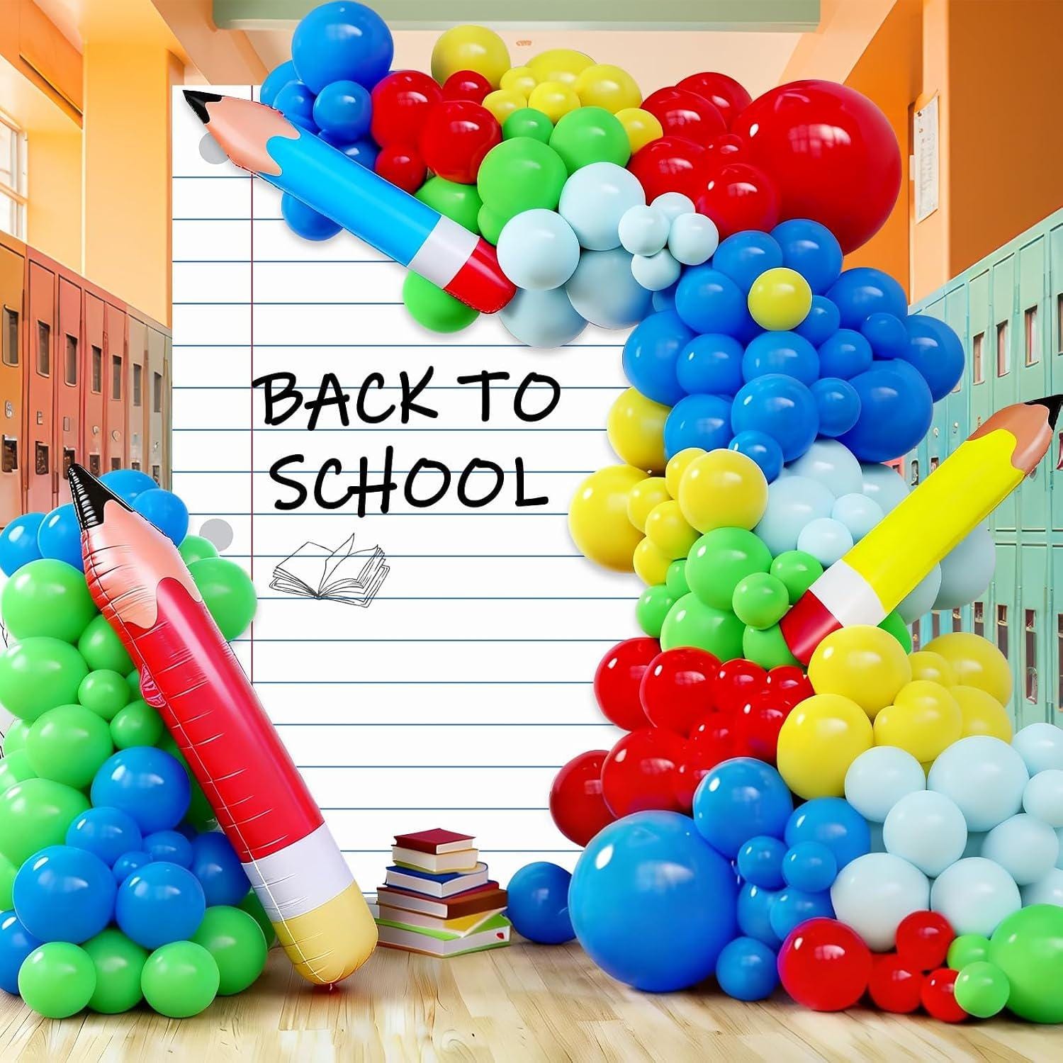 Back to School Balloon Arch Kit | Rainbow Pencil, Notebook Props, Classroom Decor