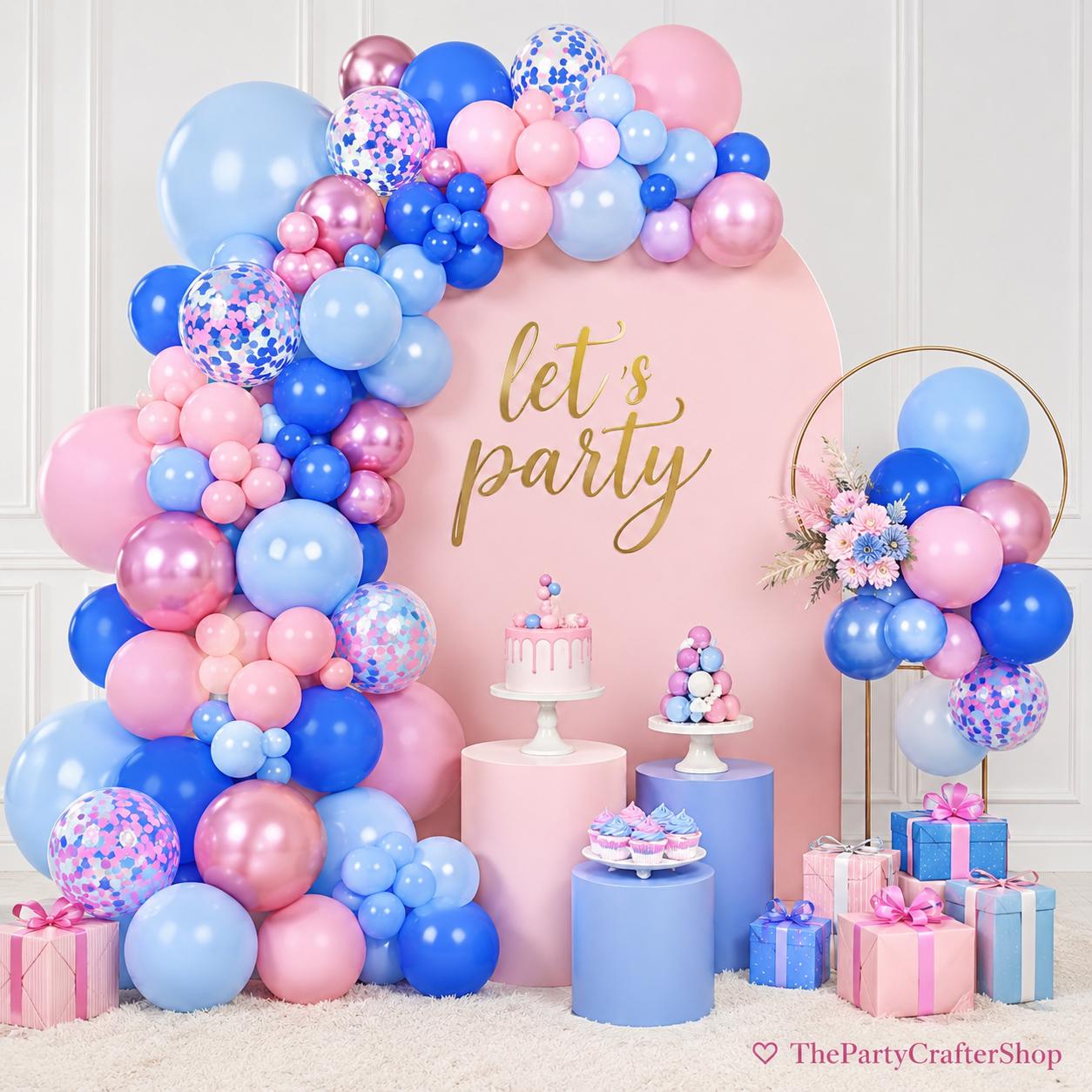 Gender Reveal Balloon Arch Kit | Pink Blue Metallic Garland for Baby Shower Party Decor