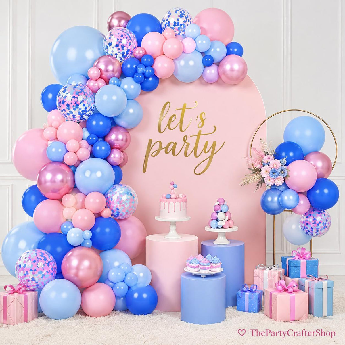 Gender Reveal Balloon Arch Kit | Pink Blue Metallic Garland for Baby Shower Party Decor