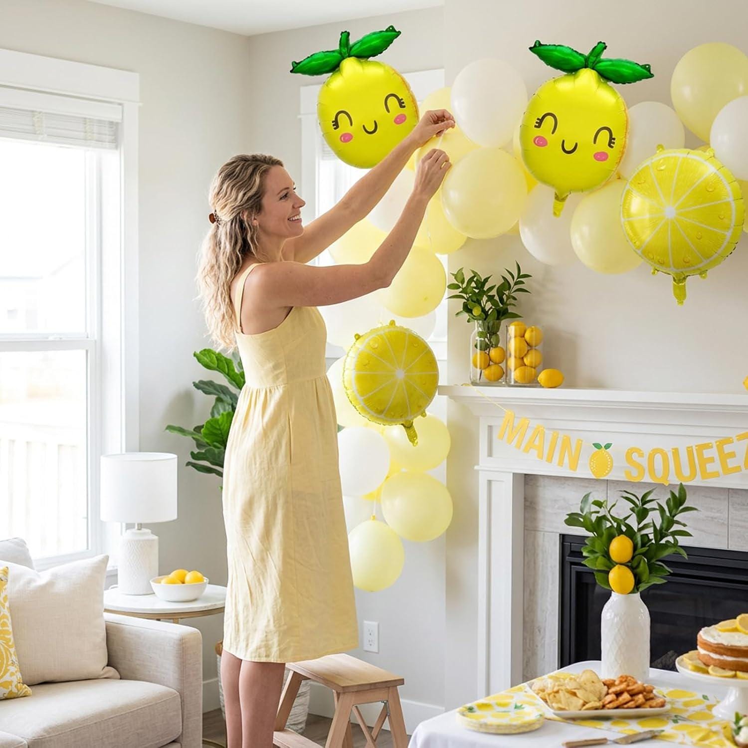 Smiling Lemon Foil Balloons | Citrus Bridal Shower, Summer Party Decor