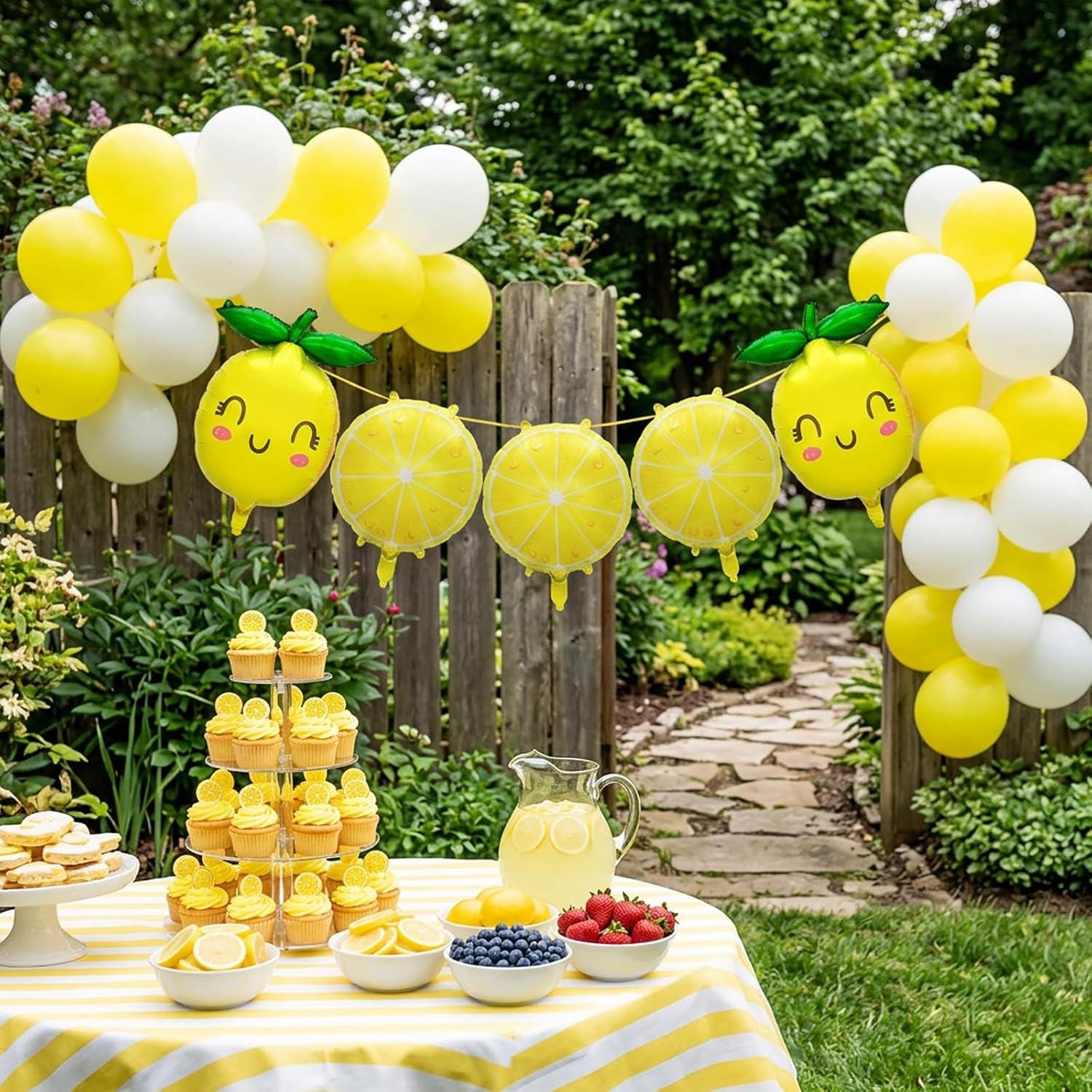 Smiling Lemon Foil Balloons | Citrus Bridal Shower, Summer Party Decor