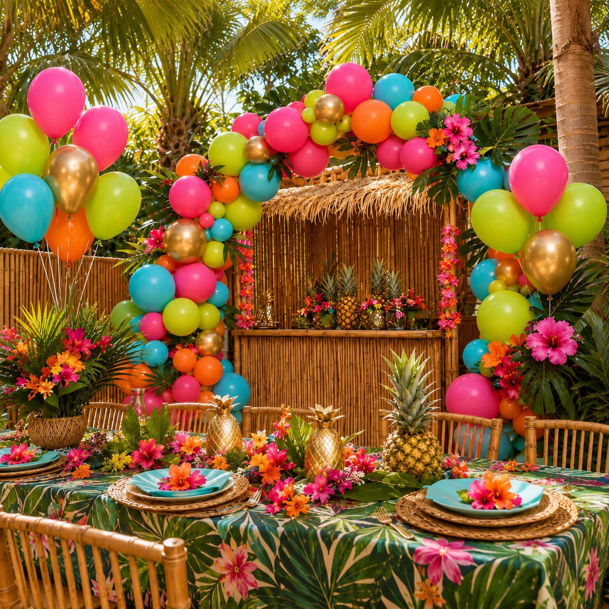 Tropical Balloon Set | Hot Pink, Orange, Teal, Green, Gold Party Balloons