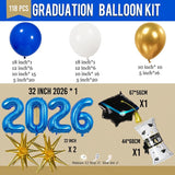 Graduation Balloon Arch Kit | Royal Blue, White, Gold, 2026 Numbers, Cap