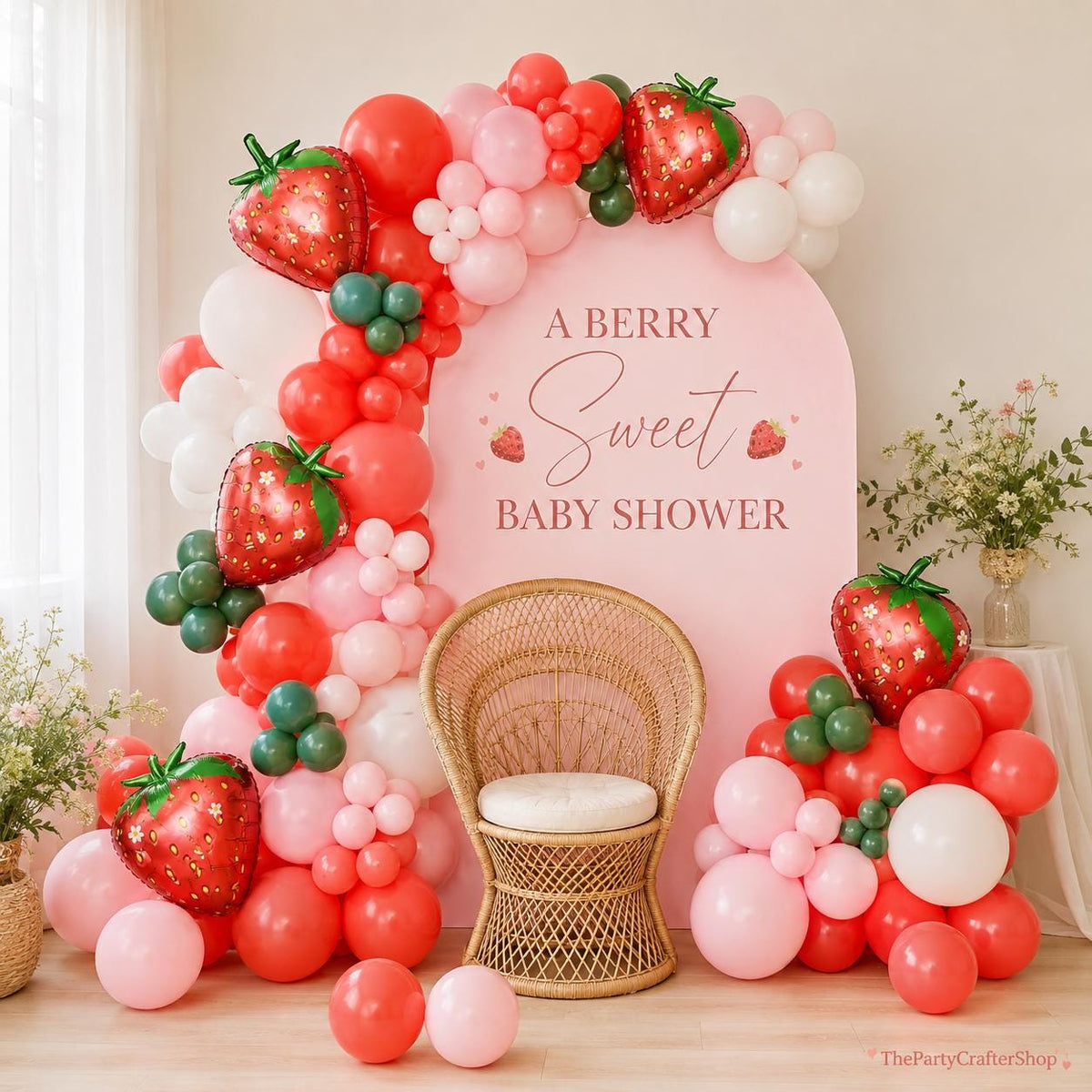 Strawberry Balloon Arch Kit | Red Pink Berry Balloons for Baby Shower Decor